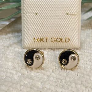 Solid Yellow Gold 14 Karat 7x7mm Yin Yang Cz Earring